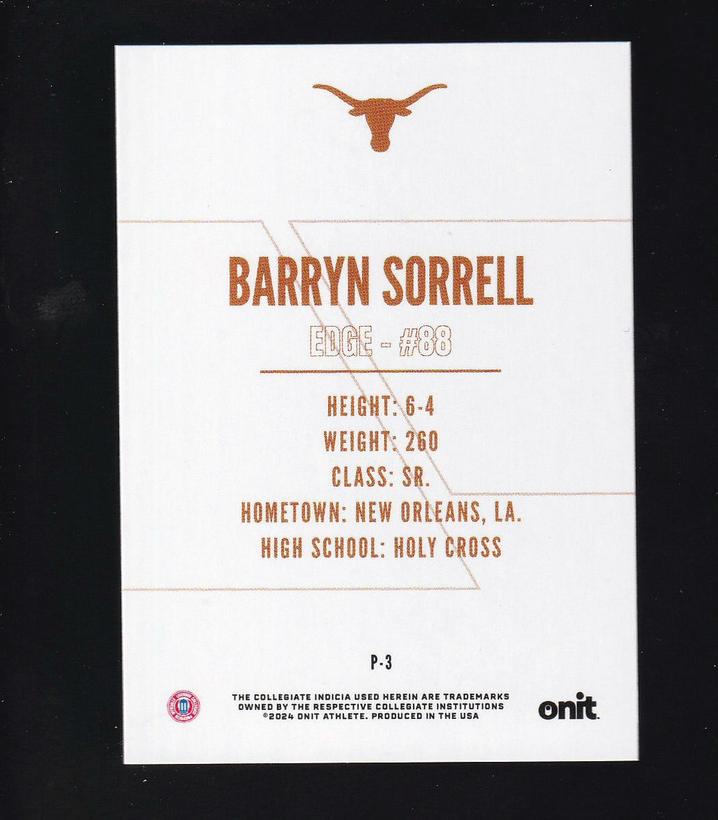 2024 ONIT Athlete Texas Longhorns #P-3 Barryn Sorrell Holo Pink #/25