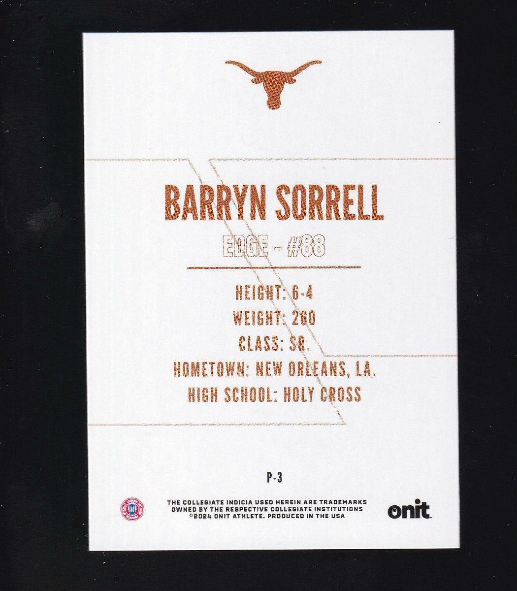 2024 ONIT Athlete Texas Longhorns #P-3 Barryn Sorrell Holo Pink #/25