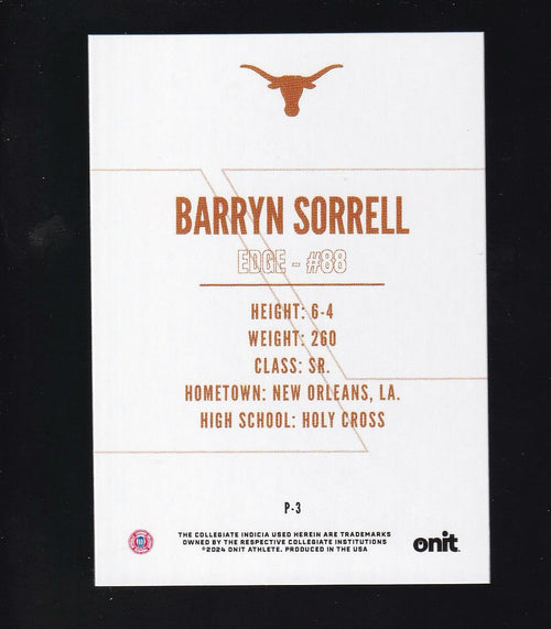 2024 ONIT Athlete Texas Longhorns #P-3 Barryn Sorrell Holo Pink #/25