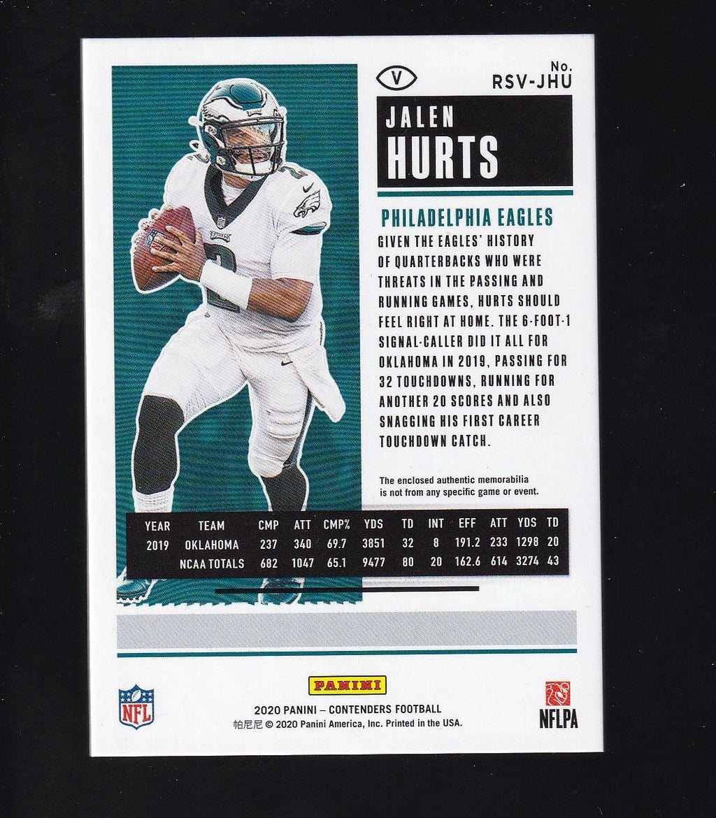 2020 Panini Contenders #RTS-JHU Jalen Hurts Rookie Ticket Swatches