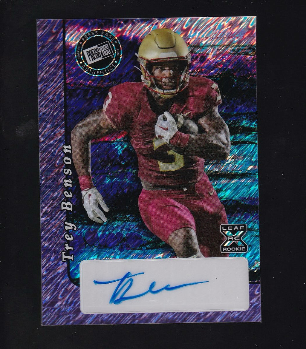 2024 Leaf #20A-TB1 Trey Benson 2000 Press Pass Auto Shimmer Purple #/8