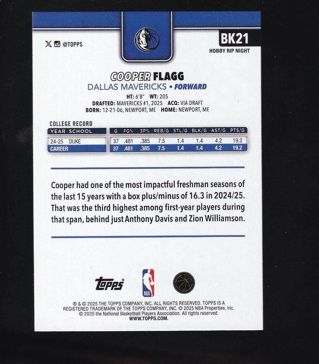 2025-26 Topps Rip Night #BK21 Cooper Flagg