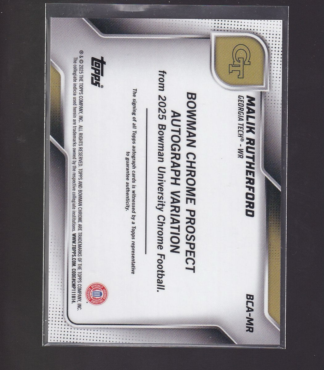 2025 Bowman University Chrome #BCA-MR Malik Rutherford Prospect Autographs