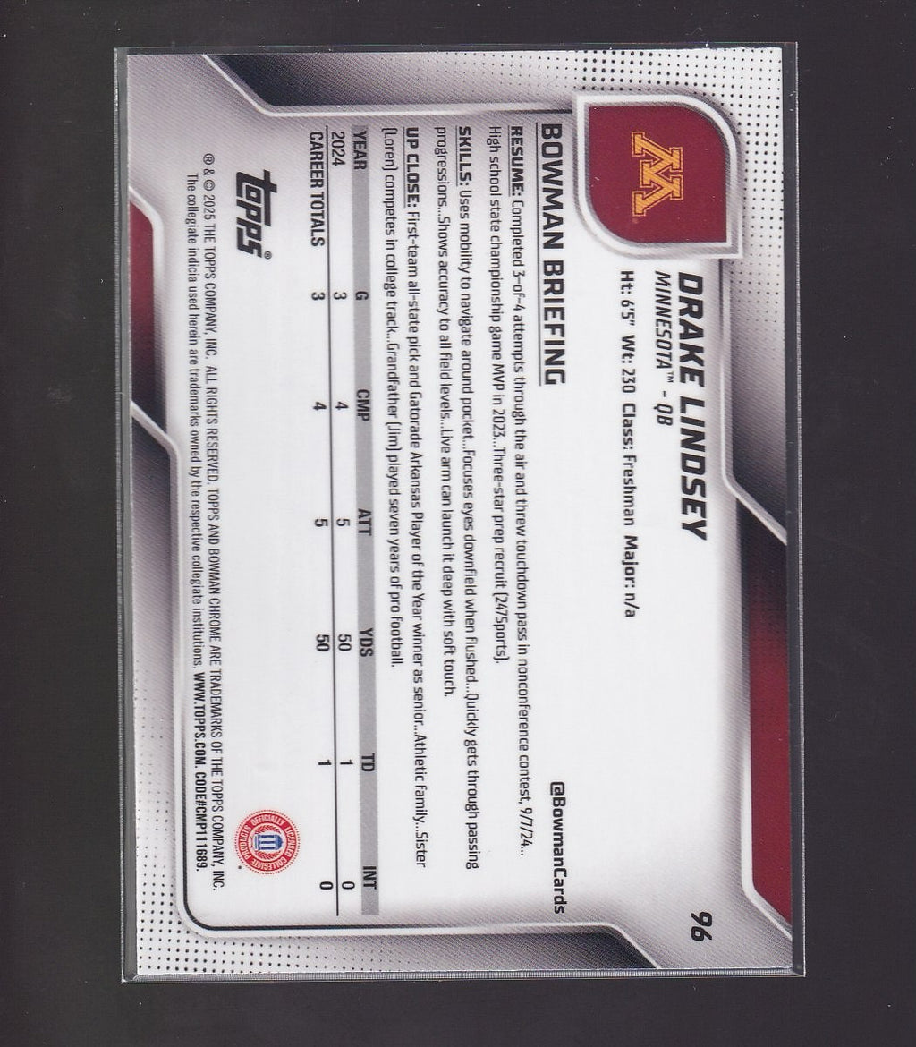 2025 Bowman University Chrome #96 Drake Lindsey Lime Green Refractor #/275