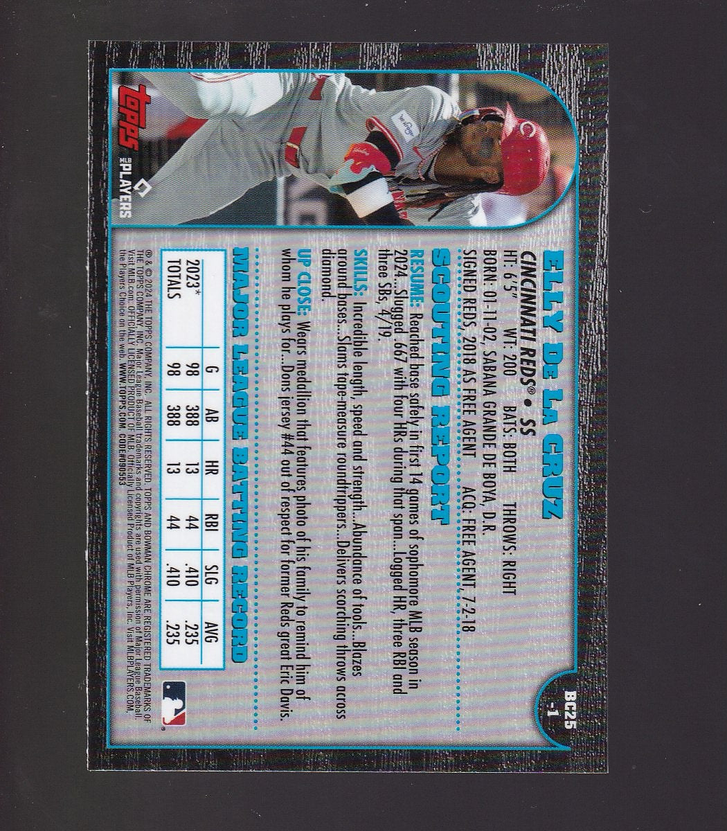 2024 Bowman Chrome #BC25-1 Elly De La Cruz 1999 Bowman Chrome 25th Anniversary