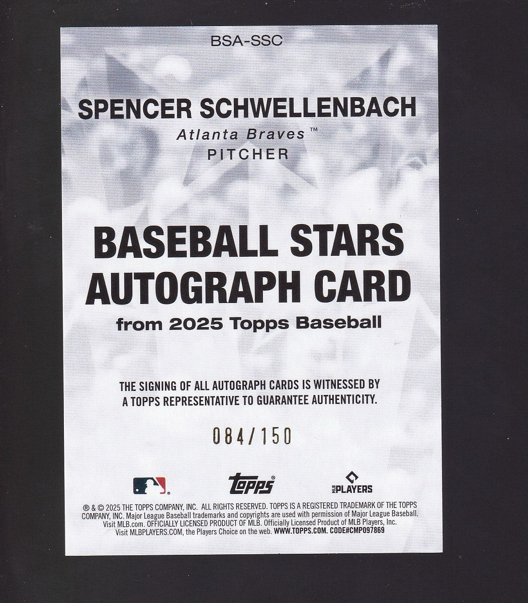 2025 Topps #BSA-SSC Spencer Schwellenbach Baseball Stars Autographs Blue