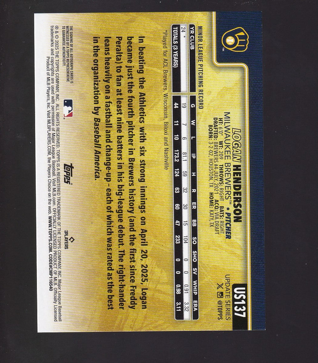 2025 Topps Update #US137 Logan Henderson Golden Mirror Autographs SSP