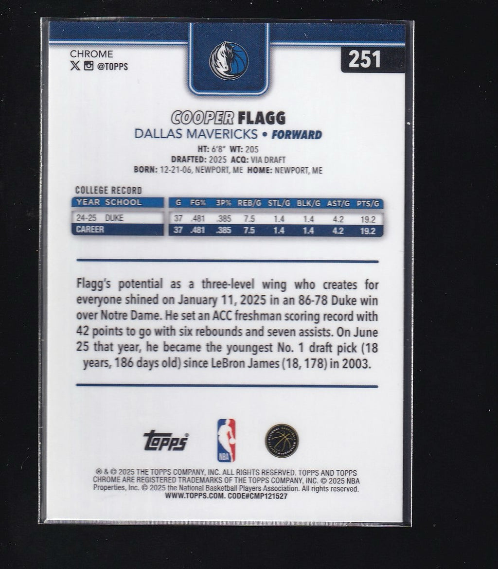 2025-26 Topps Chrome #251 Cooper Flagg