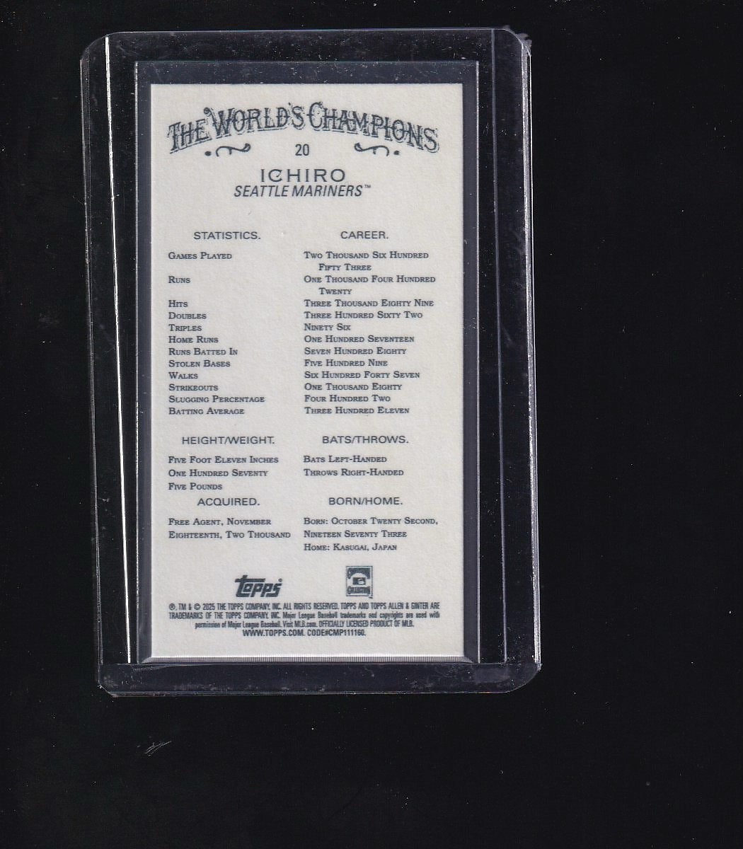 2025 Topps Allen & Ginter-Mini #20 Ichiro Mini Gold Border