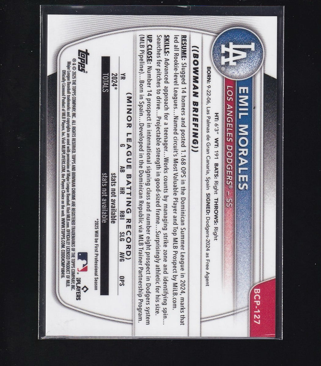 2025 Bowman #BCP-127 Emil Morales Chrome Prospects Reptilian Purple