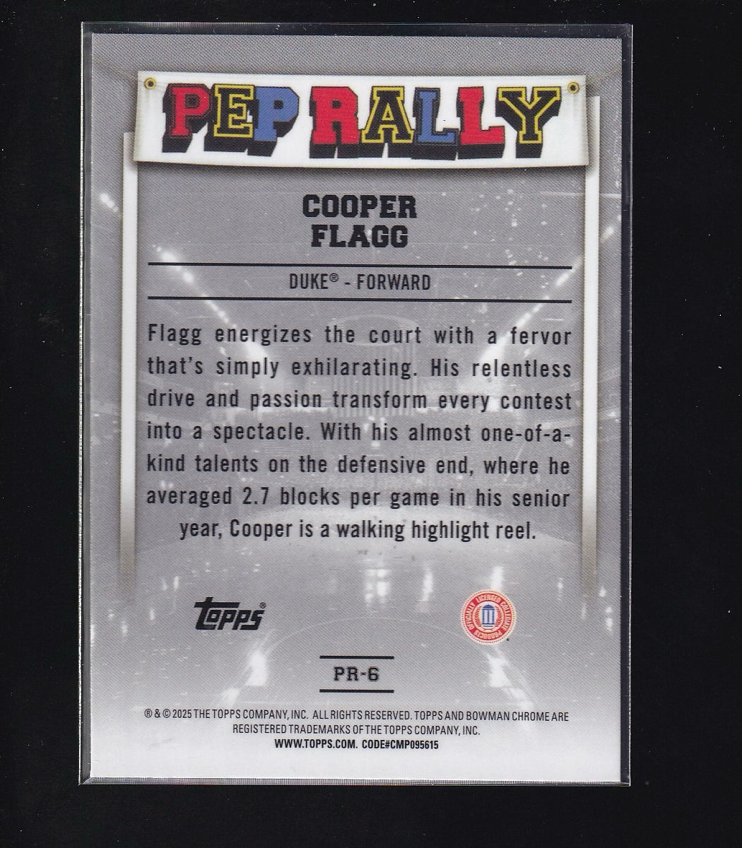 2024-25 Bowman University Chrome #PR-6 Cooper Flagg Pep Rally