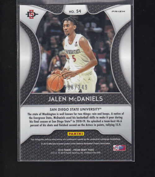 2019 Panini Prizm Draft Picks #54 Jalen McDaniels Prizms Green and Yellow #/249