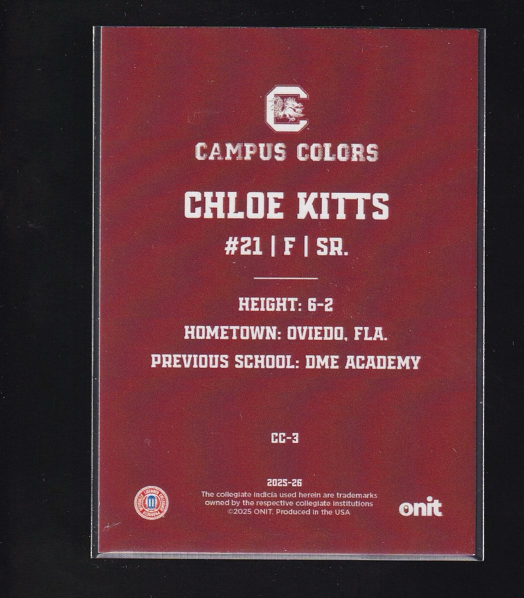 2025-26 ONIT Athlete USC Gamecocks #CC-3 Chloe Kitts Campus Colors