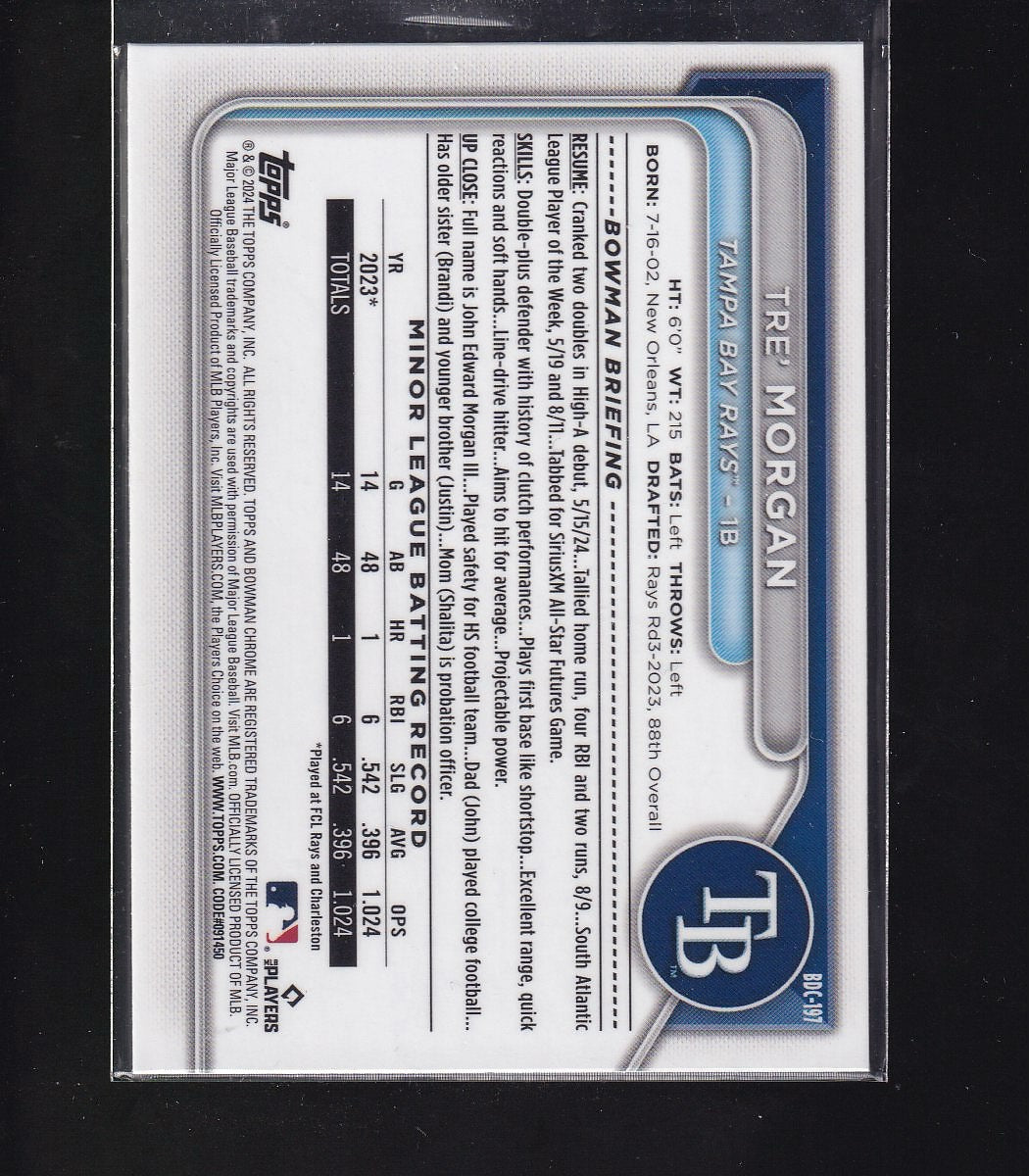 2024 Bowman Draft Sapphire Edition #BDC-197 Tre' Morgan Yellow #/75
