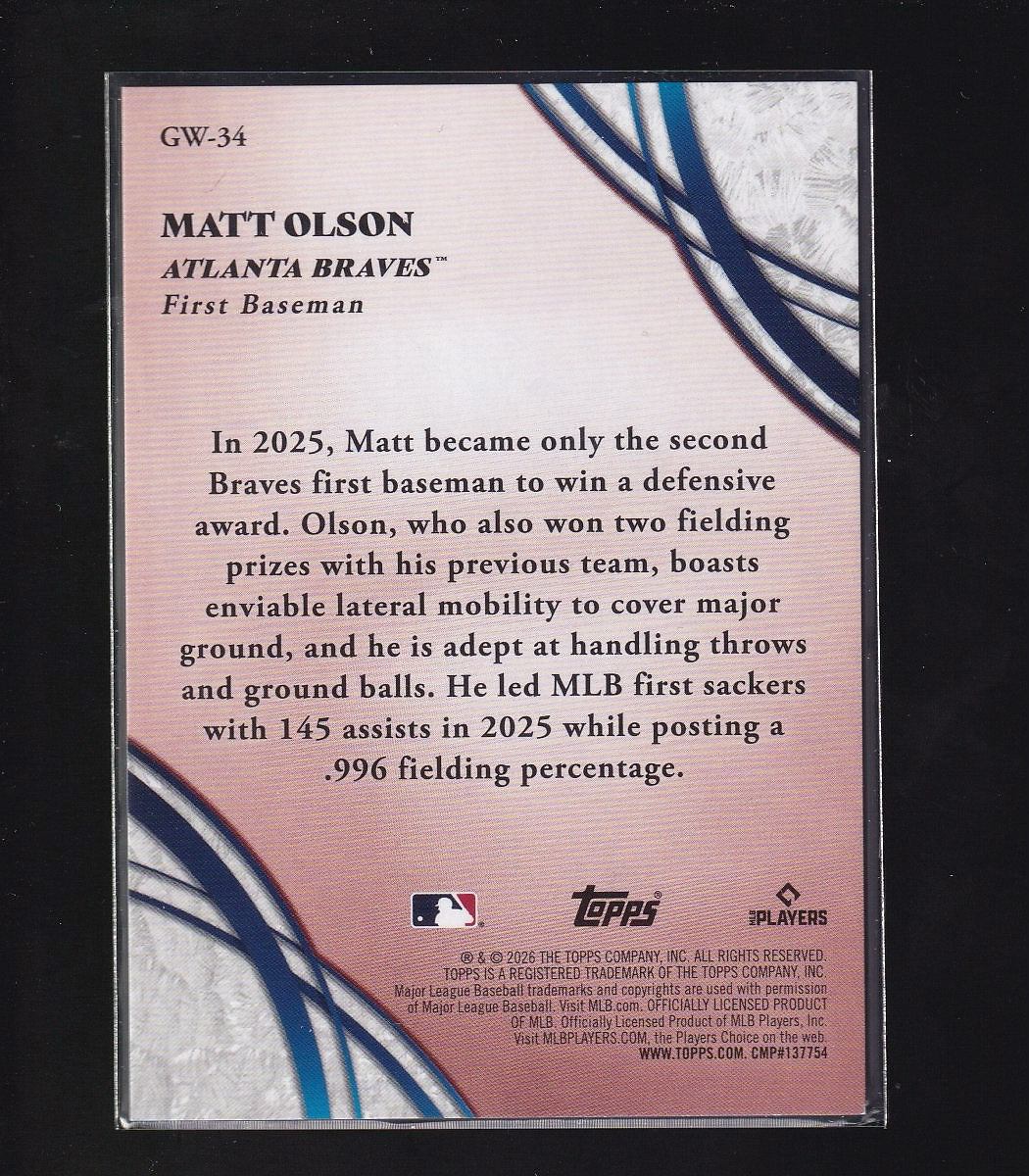 2026 Topps #GW-34 Matt Olson Glove Work Blue Foil #/150