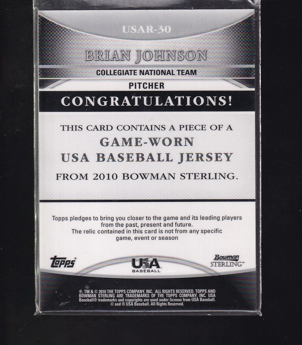 2010 Bowman Sterling #USAR-30 Brian Johnson USA Baseball Relics