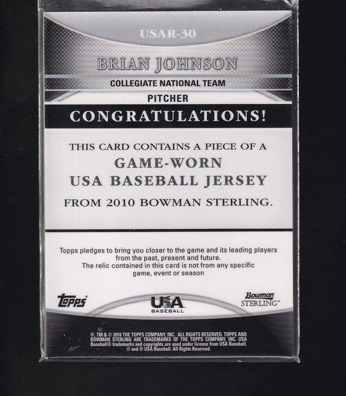 2010 Bowman Sterling #USAR-30 Brian Johnson USA Baseball Relics