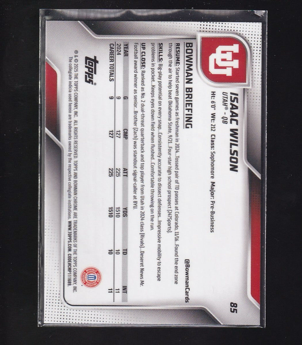2025 Bowman University Chrome #85 Isaac Wilson Green Mini-Diamond Refractor #/99
