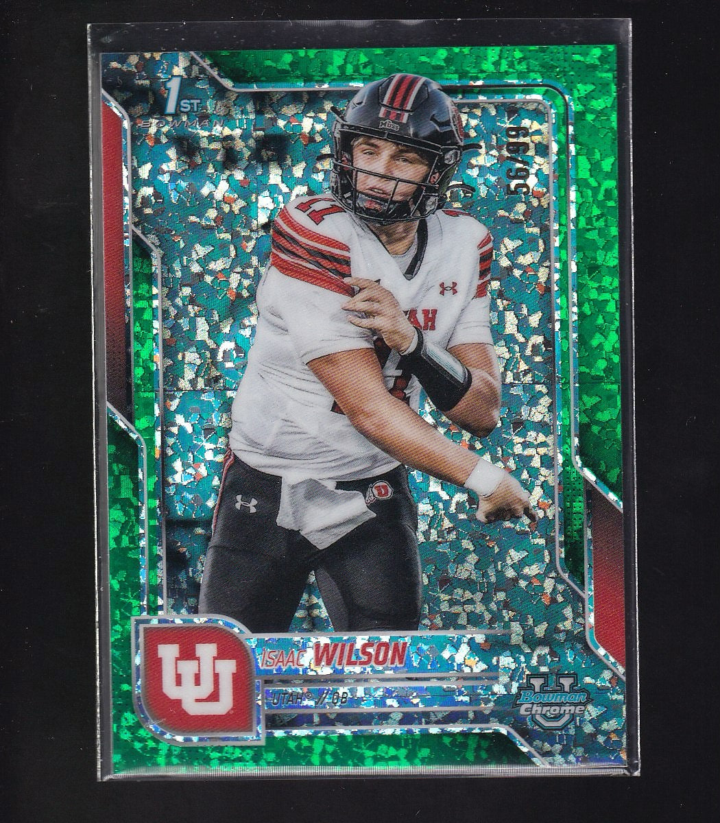2025 Bowman University Chrome #85 Isaac Wilson Green Mini-Diamond Refractor #/99