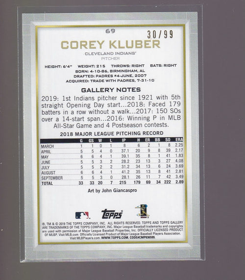 2019 Topps Gallery #69 Corey Kluber Green