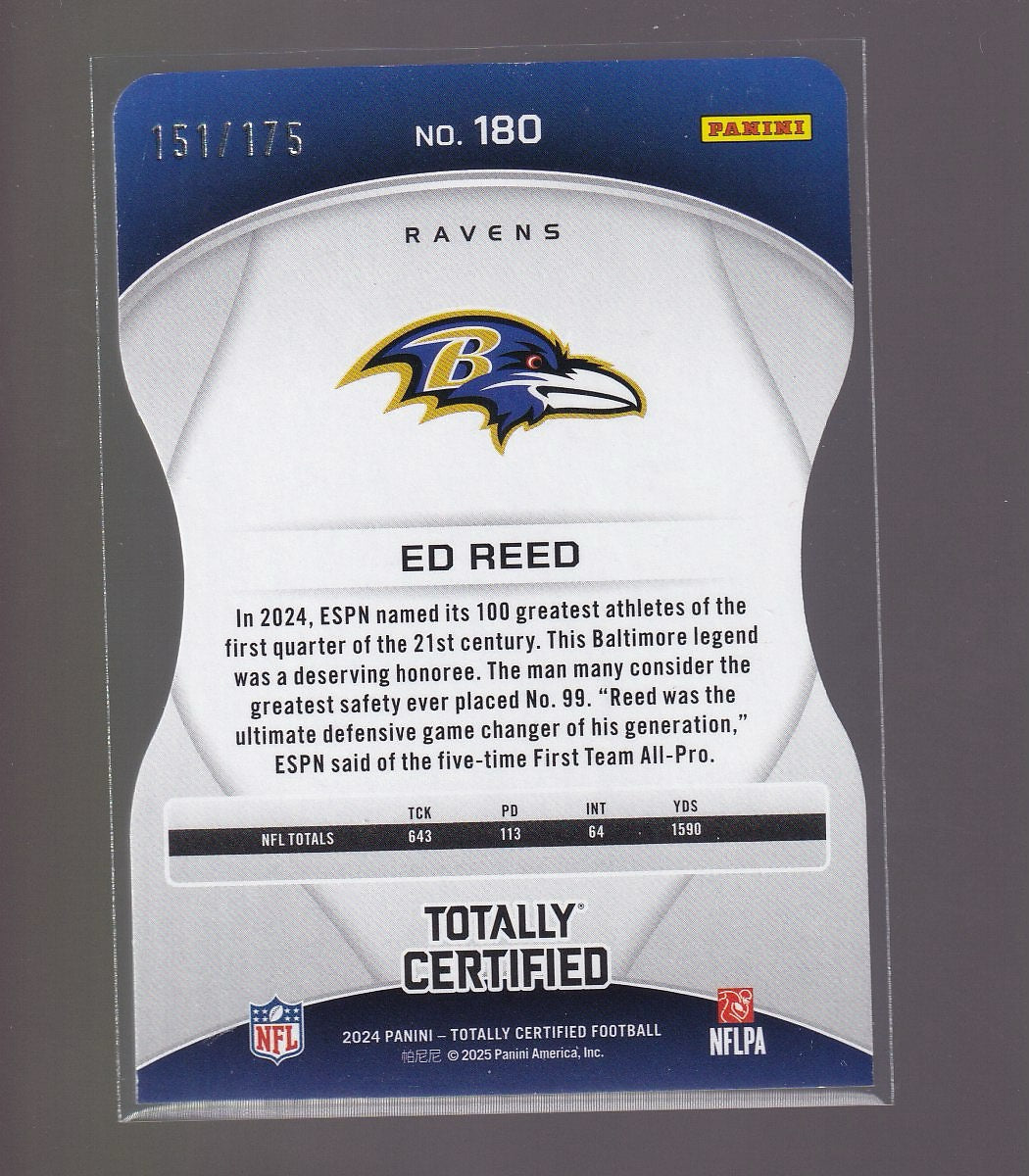 2024 Panini Totally Certified #180 Ed Reed Mirror Platinum Red Die Cut #/175