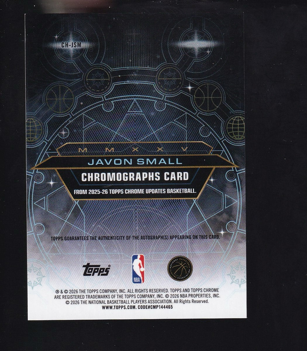 Topps Chrome #CH-JSM Javon Small Chromographs Autograph