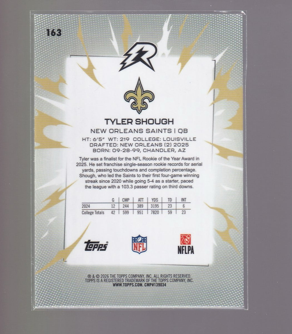 2025 Topps Resurgence #163 Tyler Shough Sky Blue & Pink Shock Refractor