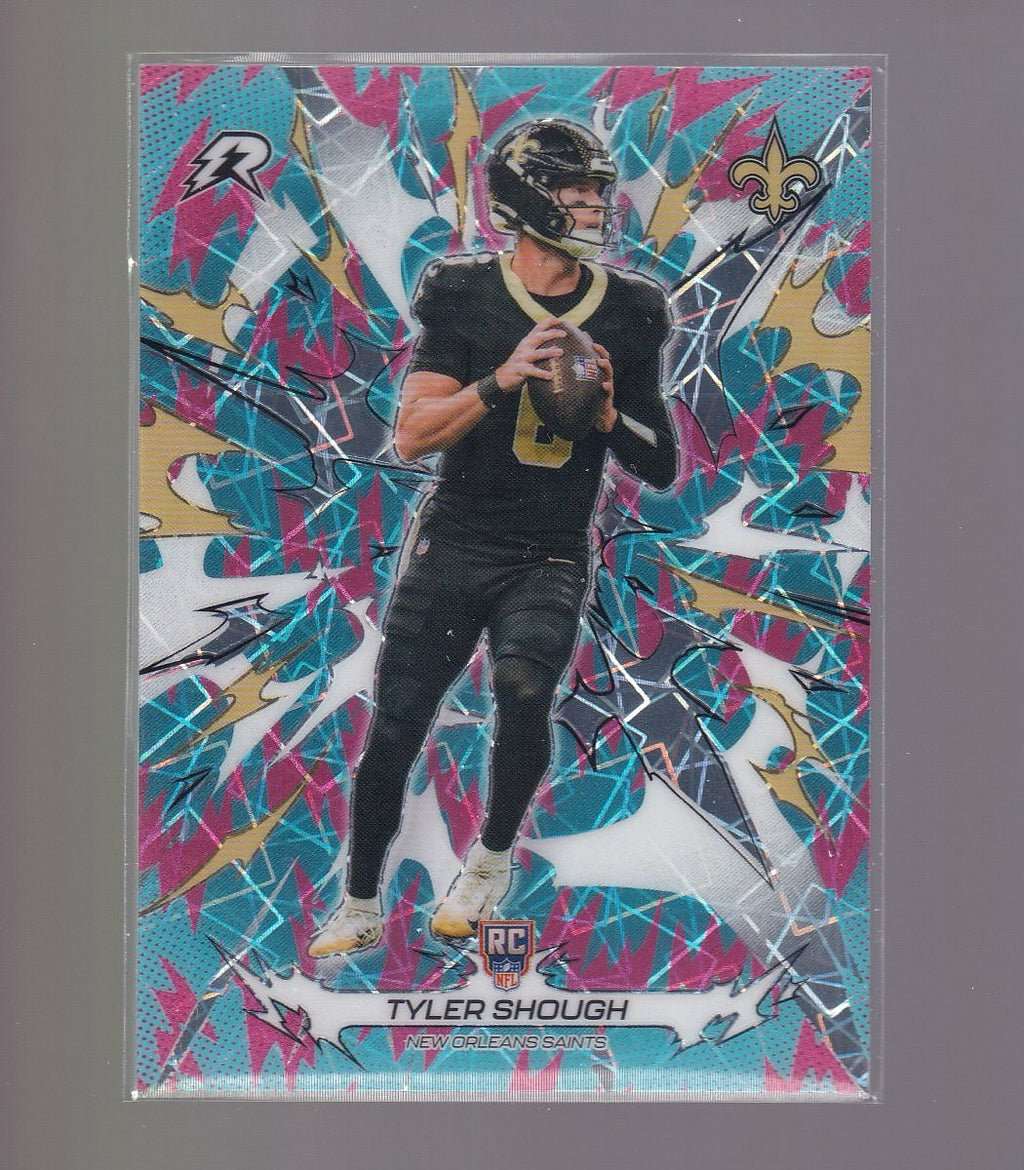 2025 Topps Resurgence #163 Tyler Shough Sky Blue & Pink Shock Refractor