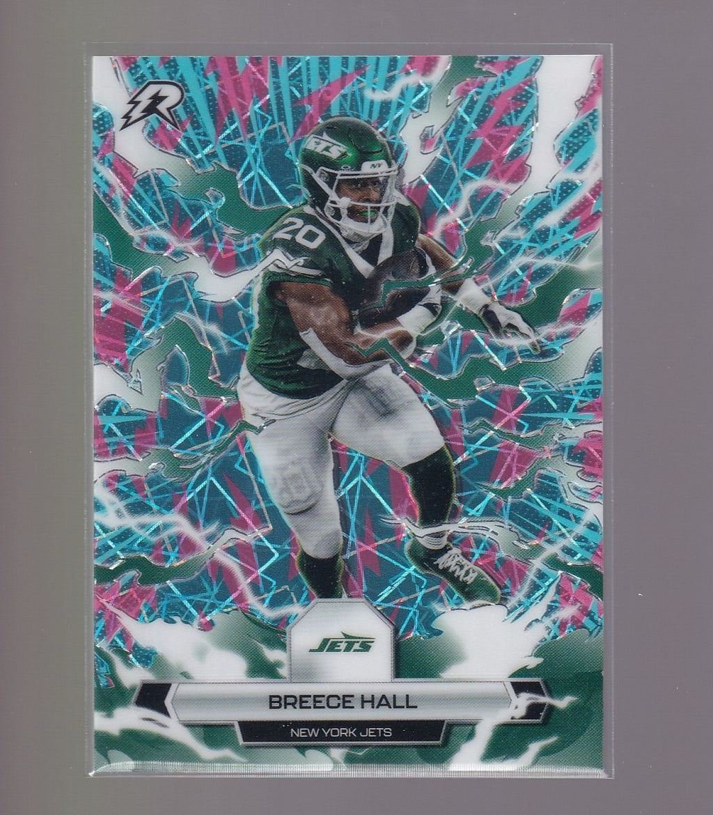 2025 Topps Resurgence #76 Breece Hall Sky Blue & Pink Shock Refractor