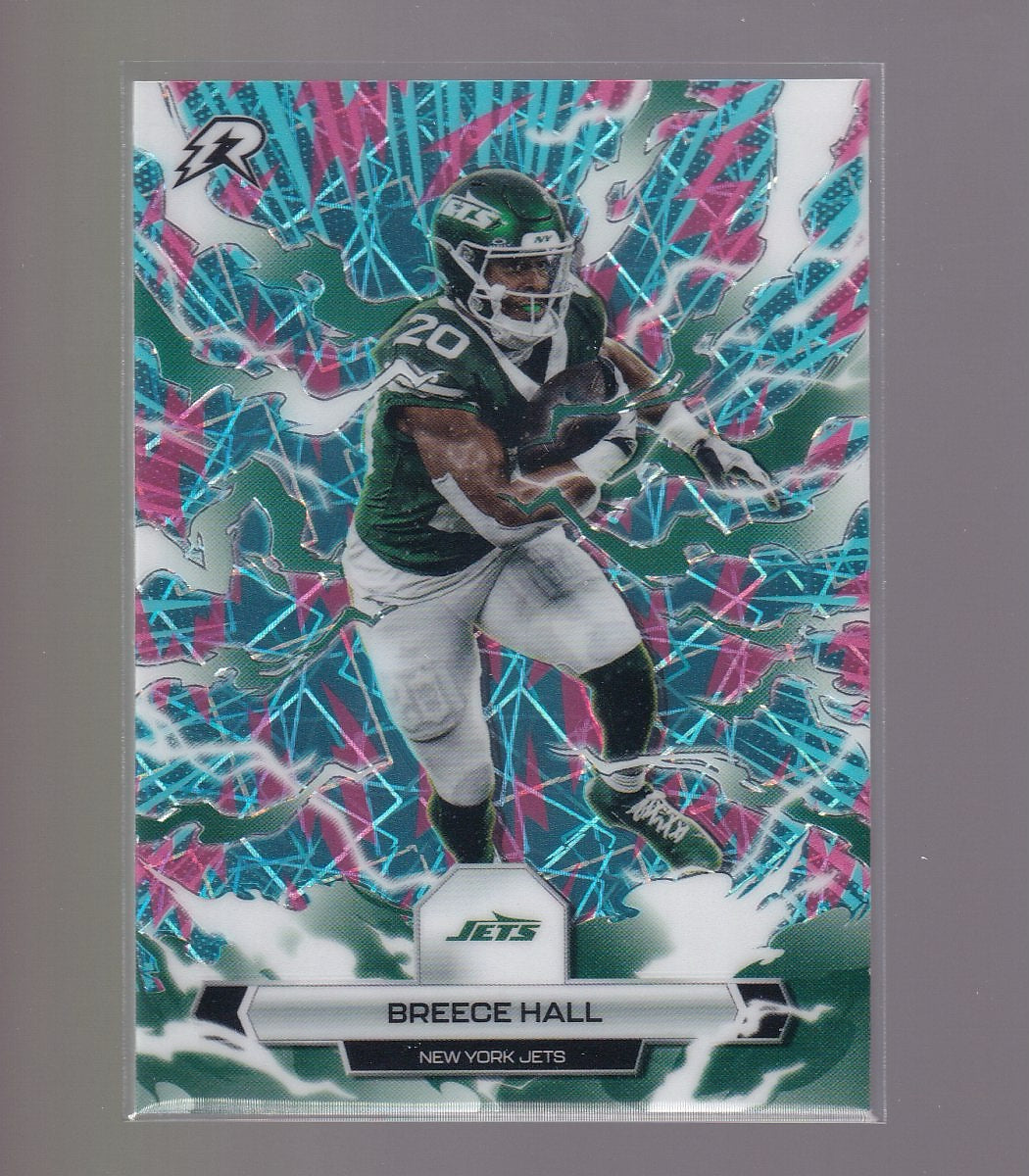 2025 Topps Resurgence #76 Breece Hall Sky Blue & Pink Shock Refractor