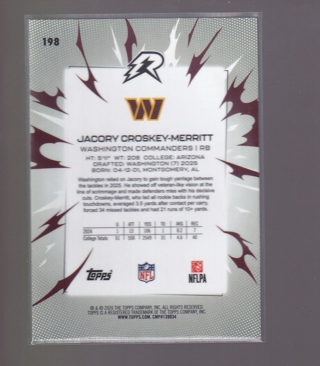 2025 Topps Resurgence #198 Jacory Croskey-Merritt Sky Blue & Pink Shock Refr