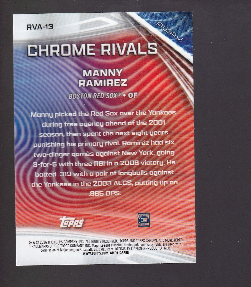 2026 Topps Chrome #RVA-13 Manny Ramirez Chrome Rivals Away