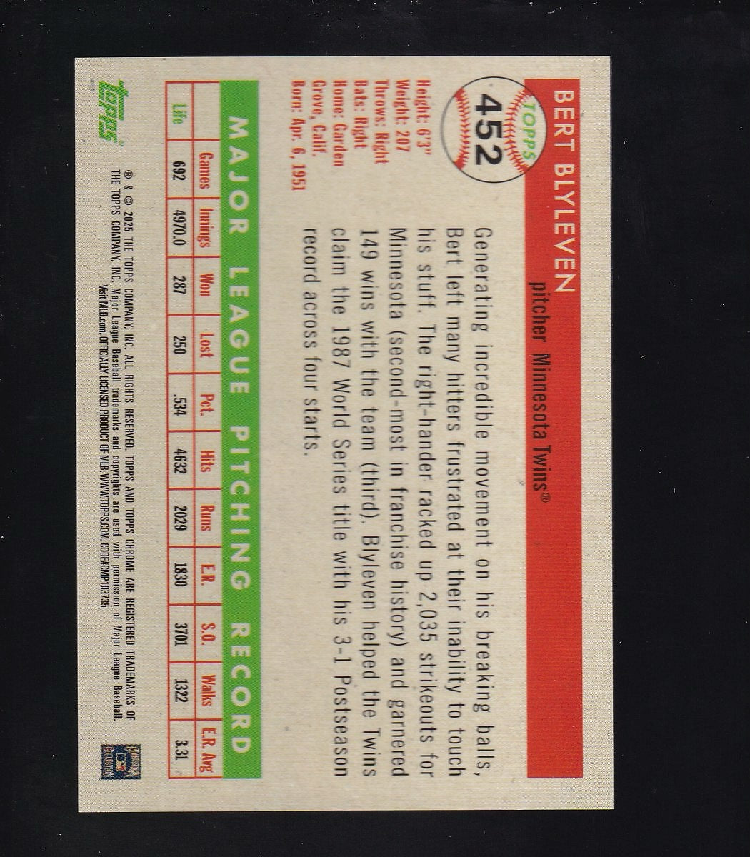 2025 Topps Chrome Platinum #452 Bert Blyleven Gold Refractors