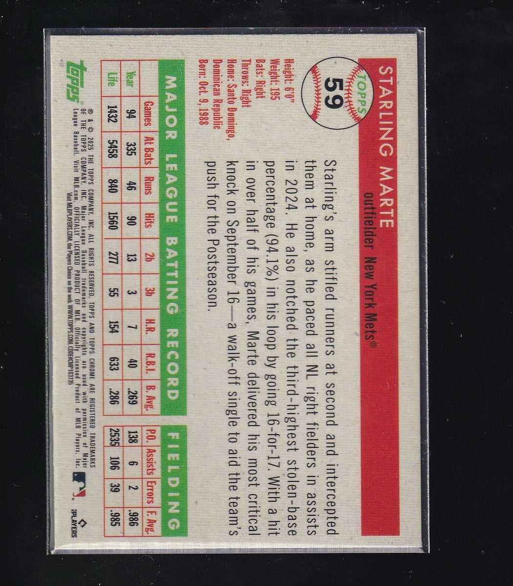 2025 Topps Chrome Platinum #59 Starling Marte Blue Prism Refractors