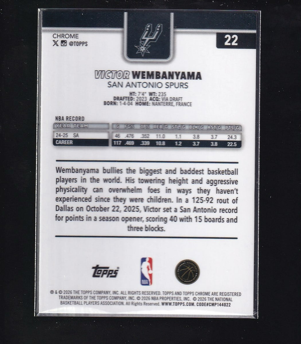 2026 Topps Chrome Update #22 Victor Wembanyama