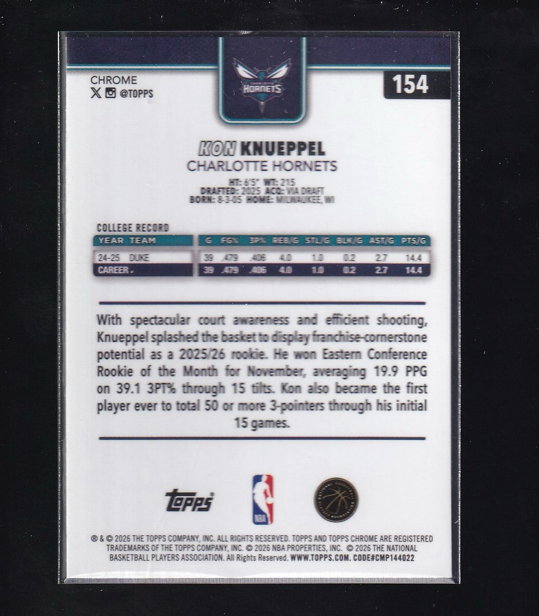 2026 Topps Chrome Update #154 Kon Knueppel