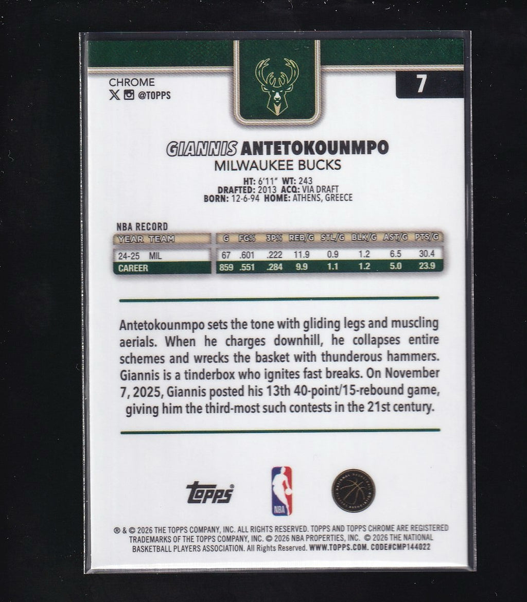 2026 Topps Chrome Update #7 Giannis Antetokounmpo Red, White,& Blue