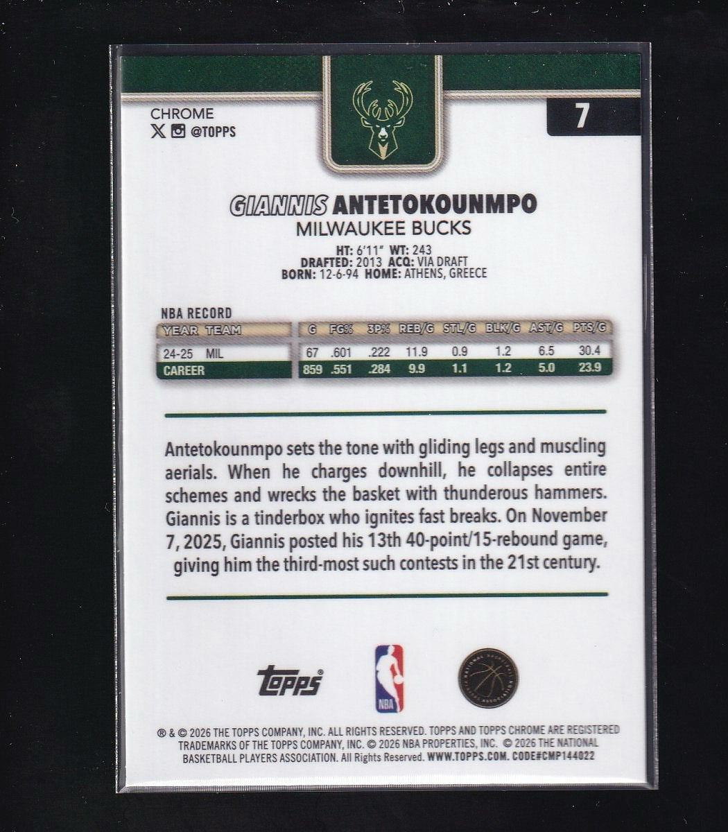 2026 Topps Chrome Update #7 Giannis Antetokounmpo Red, White,& Blue