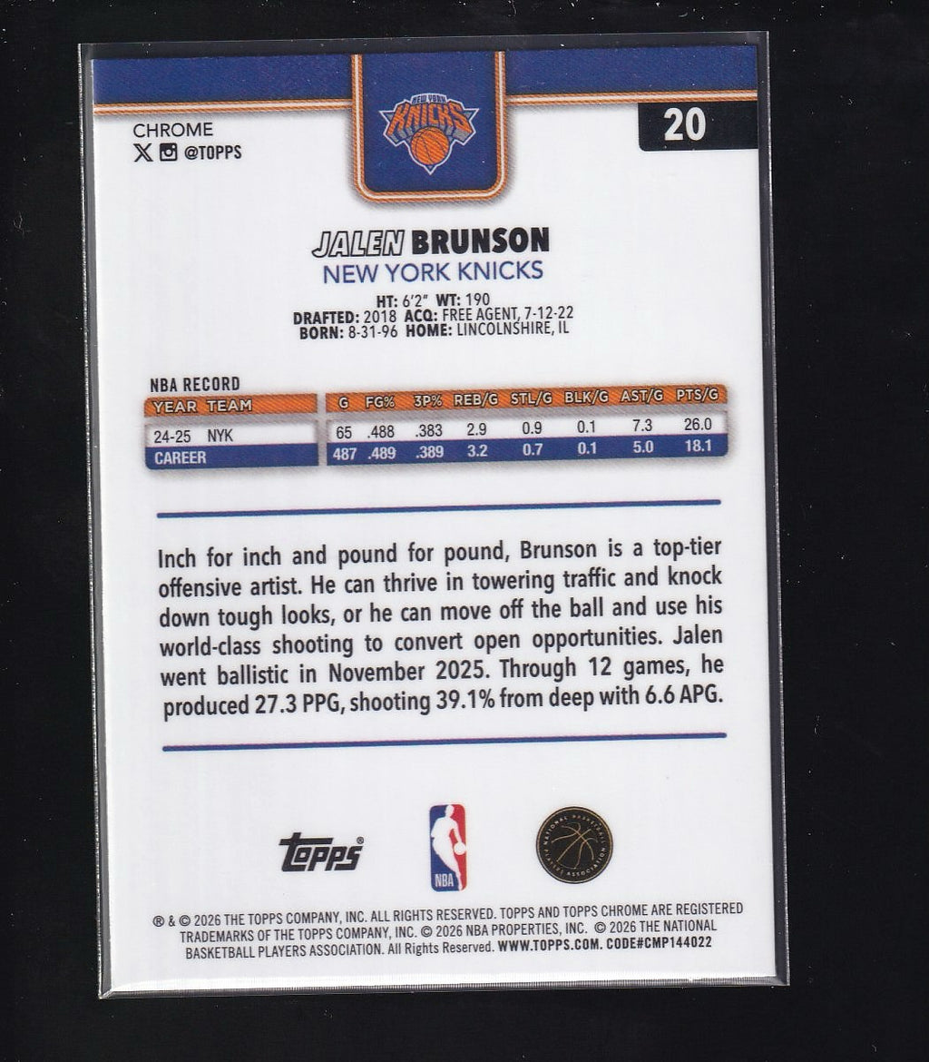 2026 Topps Chrome Update #20 Jalen Brunson RayWave Refractor
