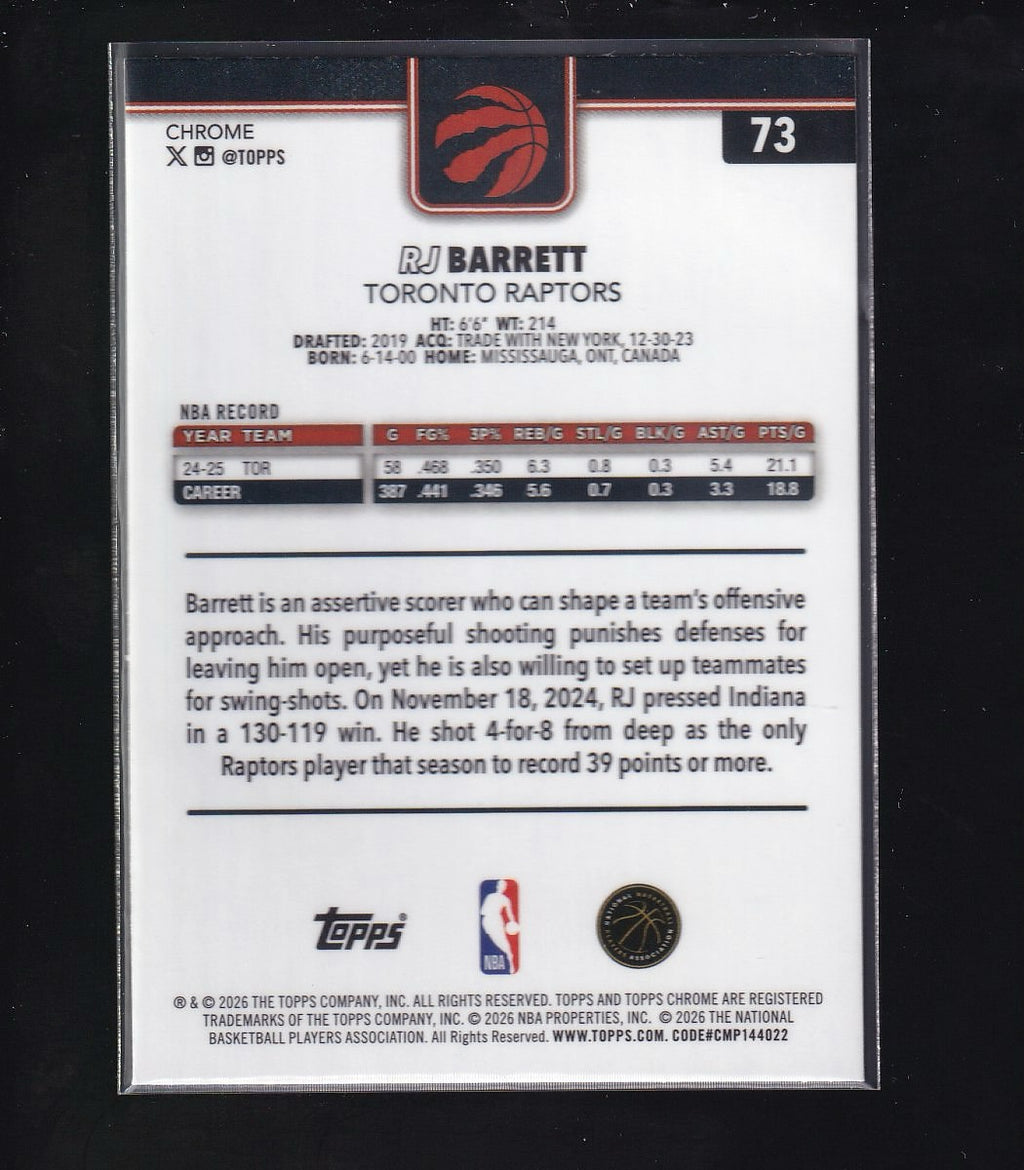 202 Topps Chrome Update #73 RJ Barrett RayWave Refractor