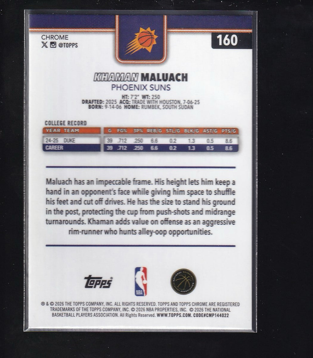 2026 Topps Chrome Update #160 Khaman Maluach RayWave Refractor