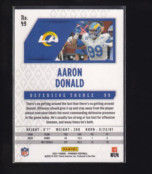 2021 Panini Phoenix #49 Aaron Donald Fire Burst -Prizm