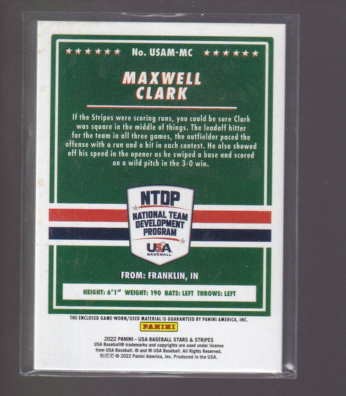 2022 Panini Stars & Stripes USA Baseball #USAM-MC Maxwell Clark USA Baseball