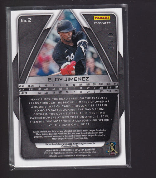 2020 Panini Chronicles #2 Eloy Jimenez Spectra Swatches Neon Blue #/99