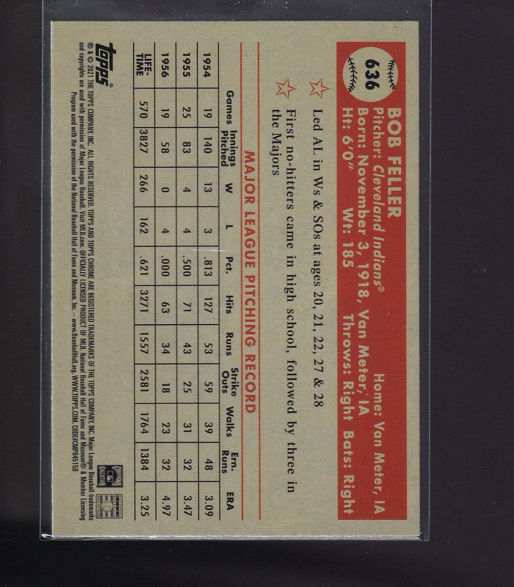 2021 Topps Chrome Platinum Anniversary #636 Bob Feller X-Fractor