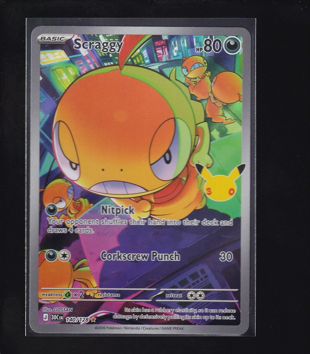 ME: 30th Celebration #140/128 Scraggy -Illustration Rare