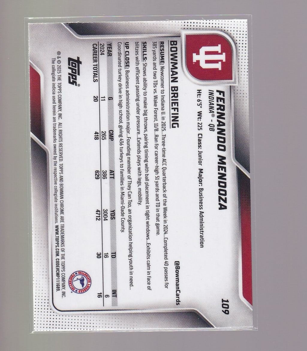 2025 Bowman University Chrome #109 Fernando Mendoza