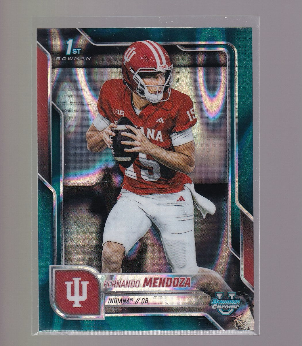 2025 Bowman University Chrome #109 Fernando Mendoza Teal Lava Refractor