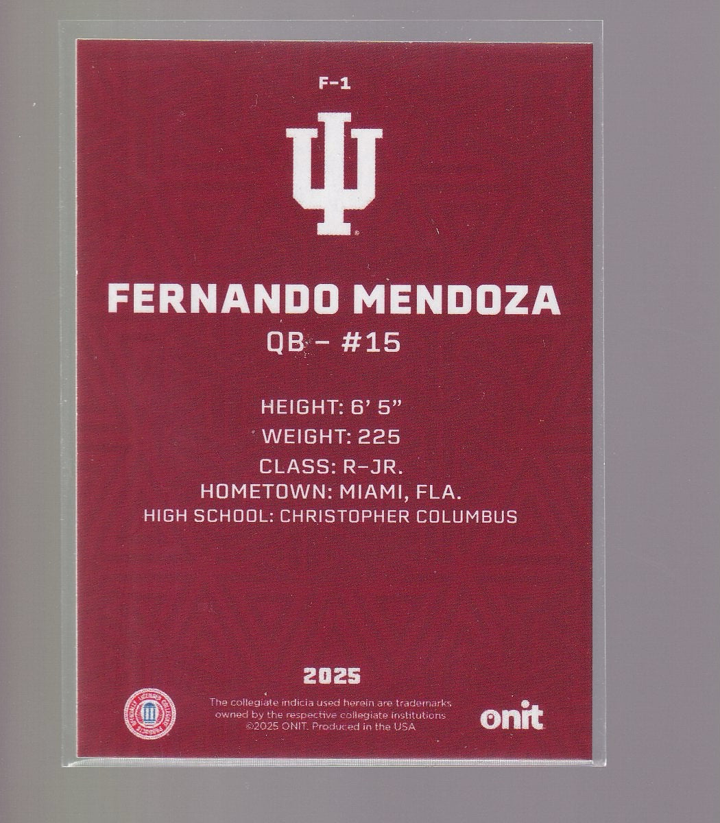 2025 ONIT Athlete Indiana Hoosiers #F-1 Fernando Mendoza Fusion Holo