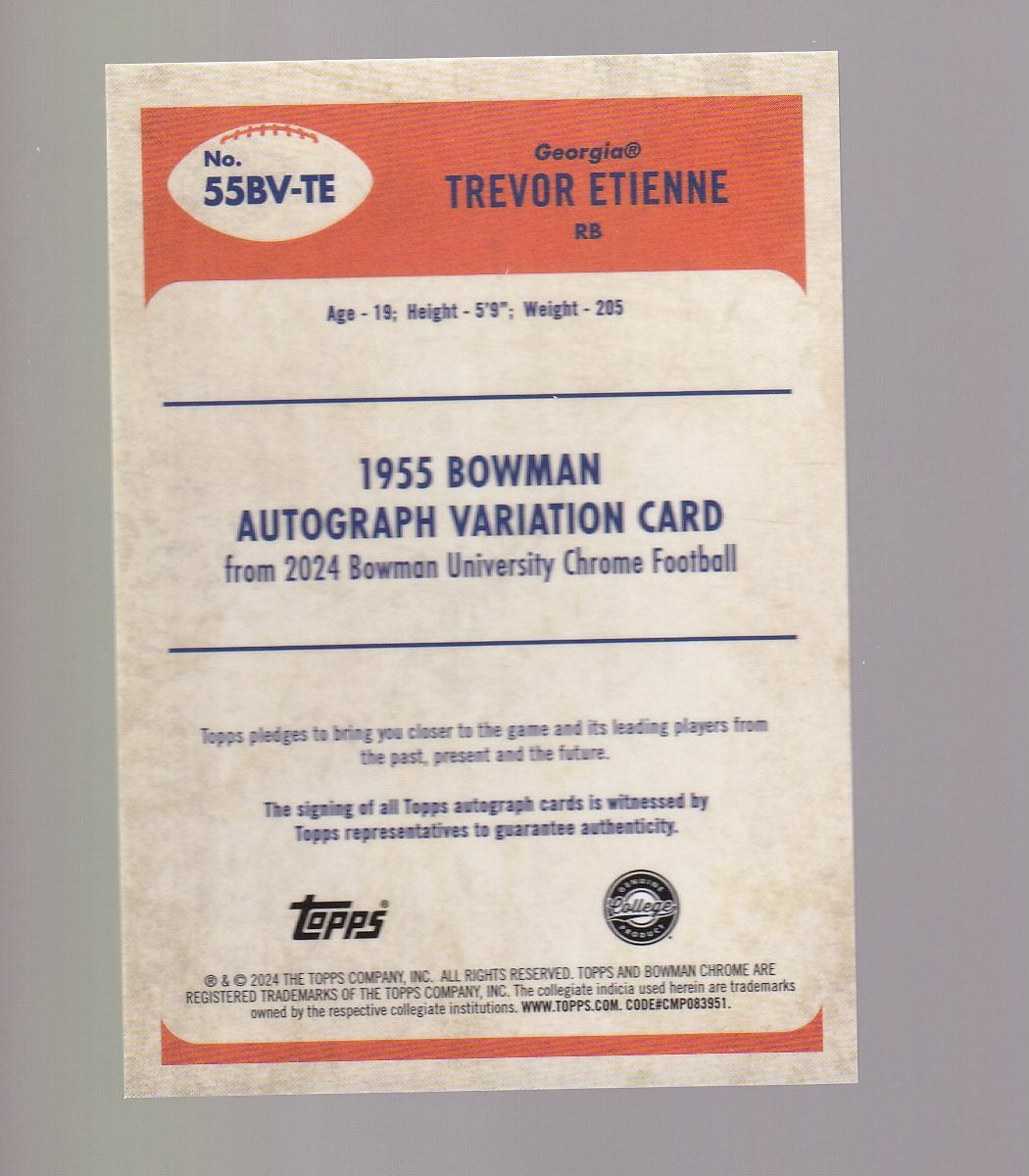 2024 Bowman U Chrome #55BV-TE Trevor Etienne 1955 Bowman Auto Orange Refr #/25